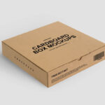 Perspective View of a Low Height Square Cardboard Box Mockup