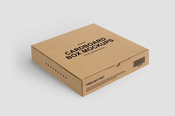 Perspective View of a Low Height Square Cardboard Box Mockup