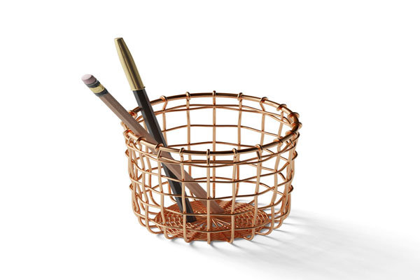 Perspective View of a Metallic Pencil Basket Mockup