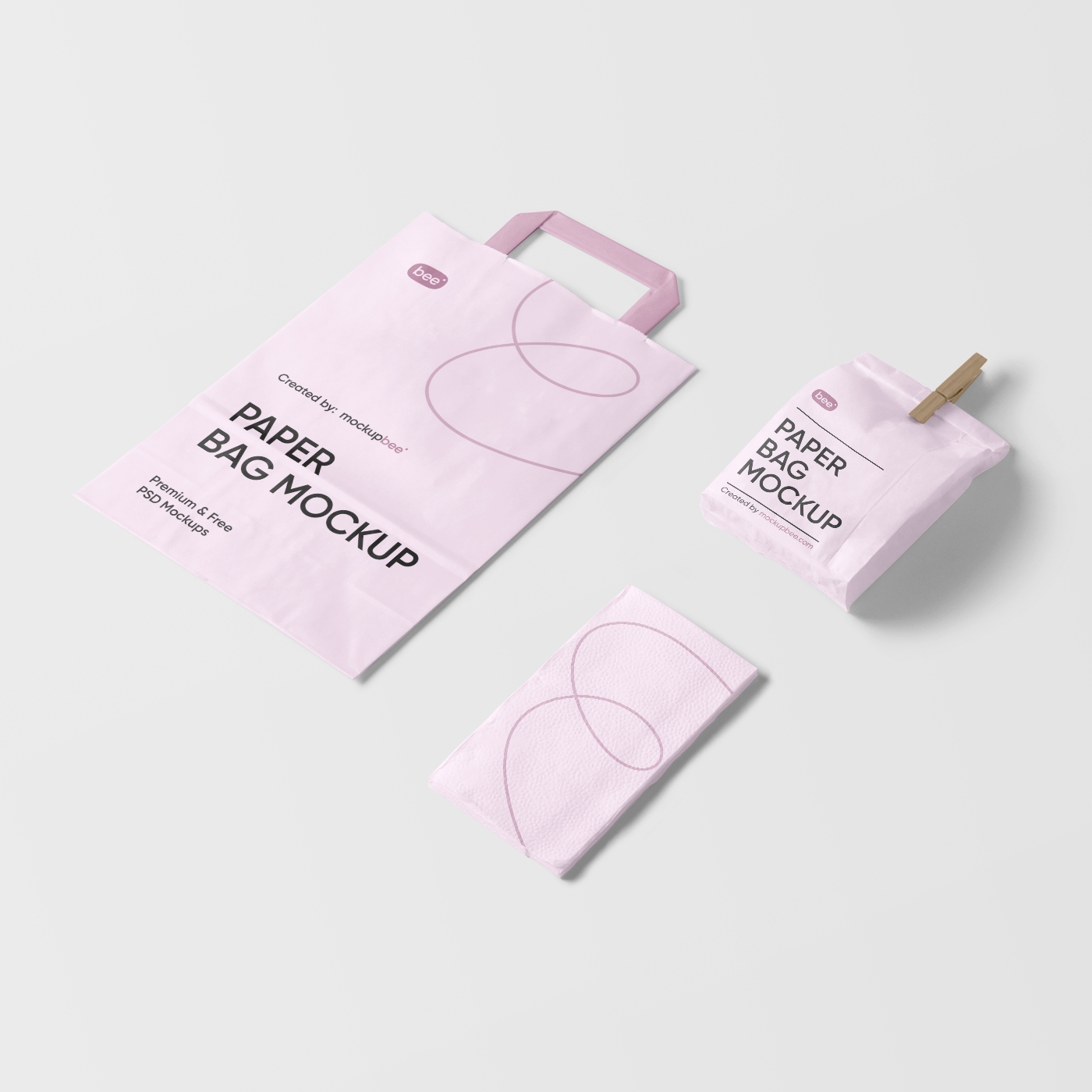 Perspective View of a Paper Bags and Napkin Mockup FREE PSD