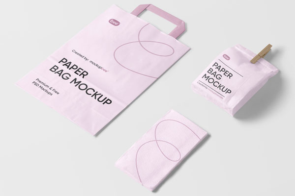Perspective View of a Paper Bags and Napkin Mockup