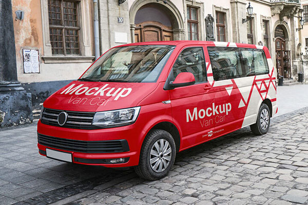 Perspective View of a Parked Van Mockup