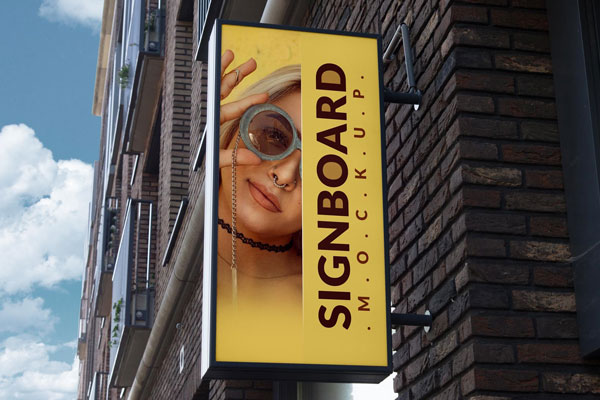 Perspective View of a Portrait Signboard Billboard Mockup