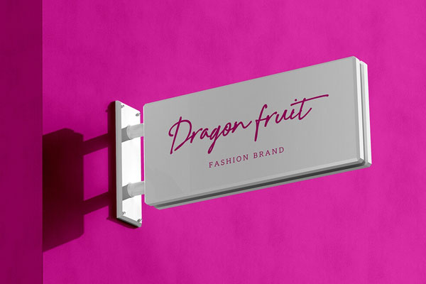 Perspective View of a Rectangular Wall-Mounted Sign Mockup