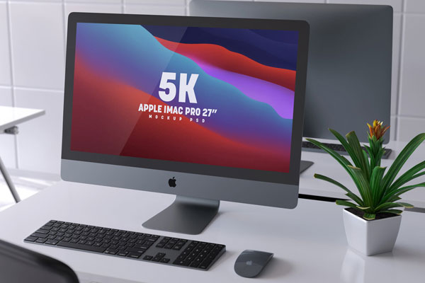 Perspective View of a Retina 5k Apple iMac Pro Mockup