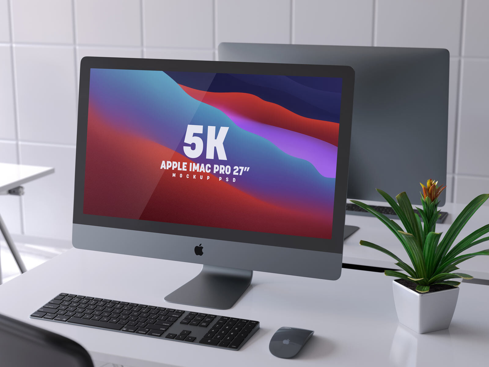 Perspective View of a Retina 5k Apple iMac Pro Mockup FREE PSD