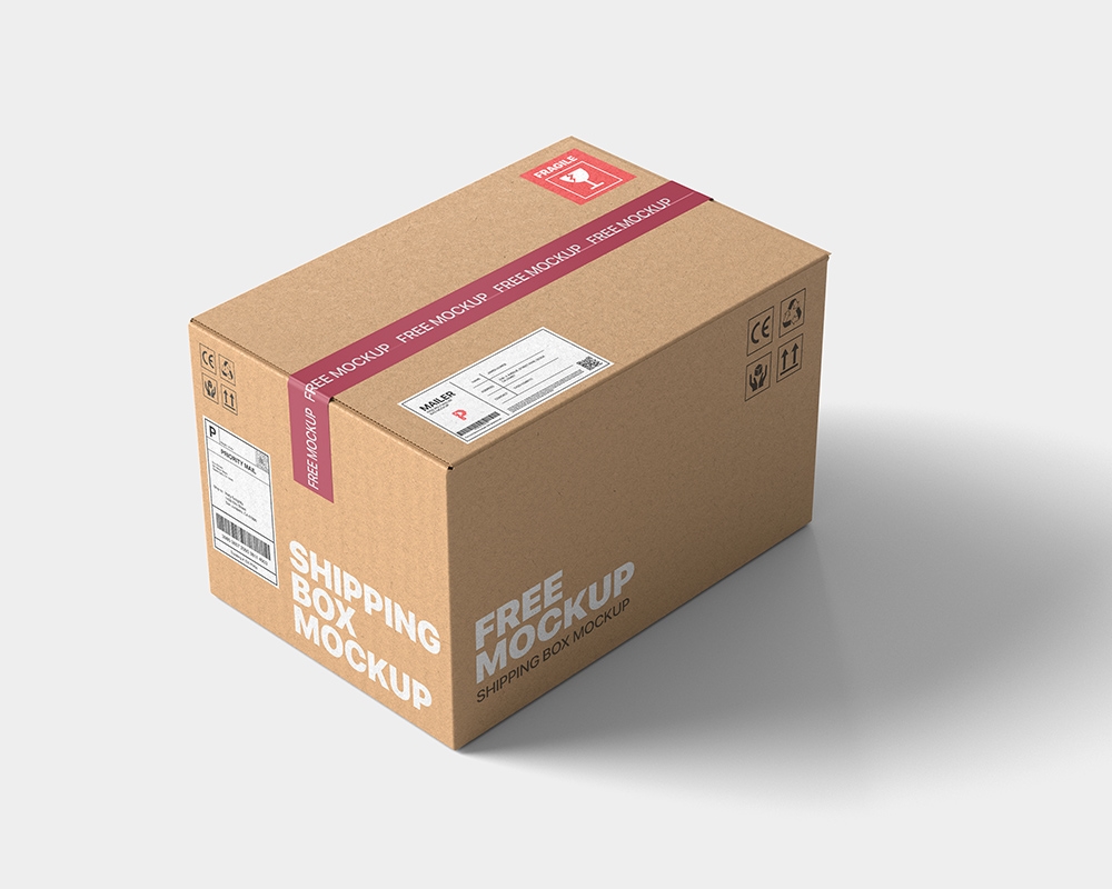 Perspective View of a Sealed Shipping Cardboard Box Mockup