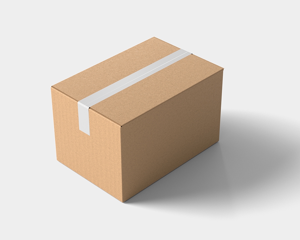 Perspective View of a Sealed Shipping Cardboard Box Mockup