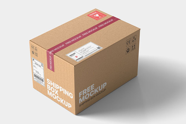 Perspective View of a Sealed Shipping Cardboard Box Mockup