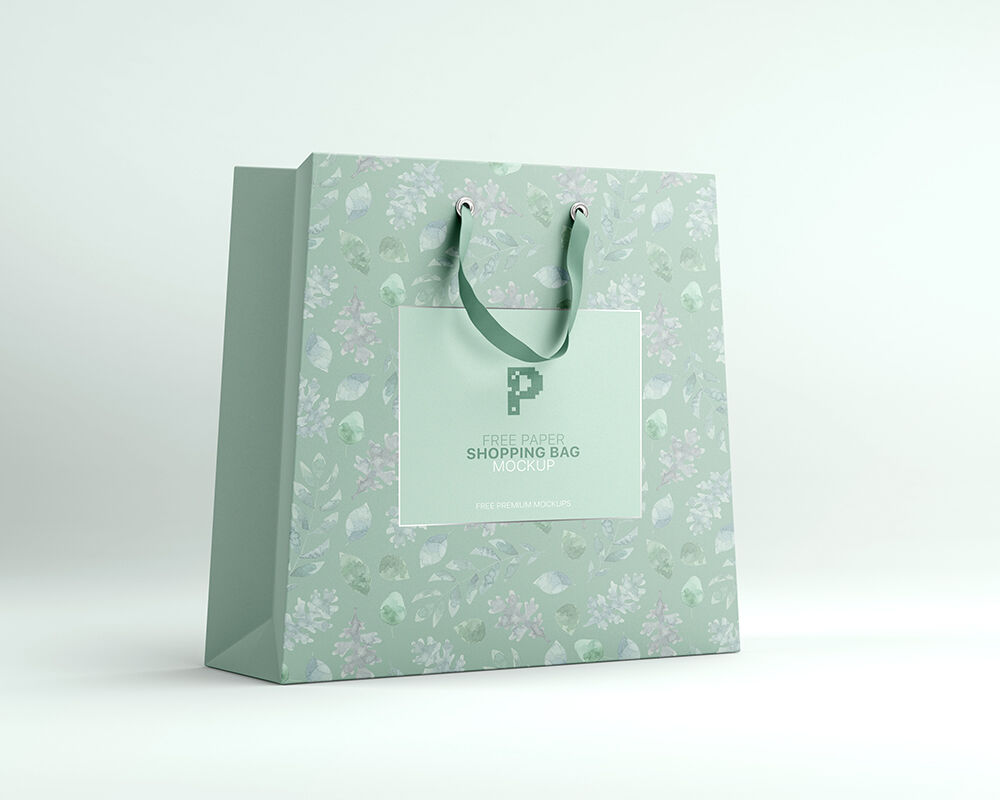 Perspective View of a Single Paper Shopping Bag Mockup