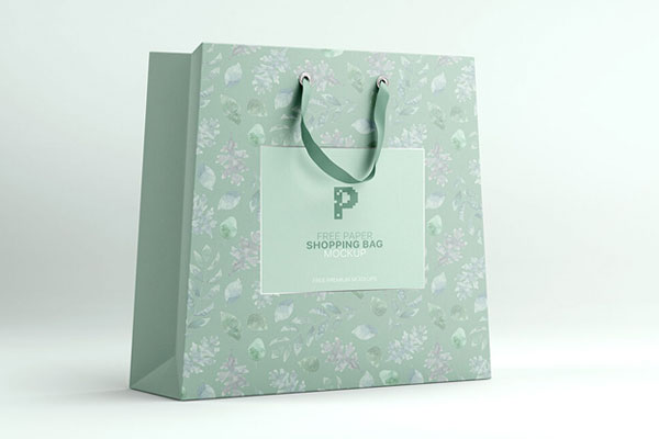 Perspective View of a Single Paper Shopping Bag Mockup