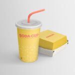 Perspective View of a Soda Cup and a Burger Box Mockup