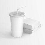 Perspective View of a Soda Cup and a Burger Box Mockup