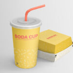 Perspective View of a Soda Cup and a Burger Box Mockup