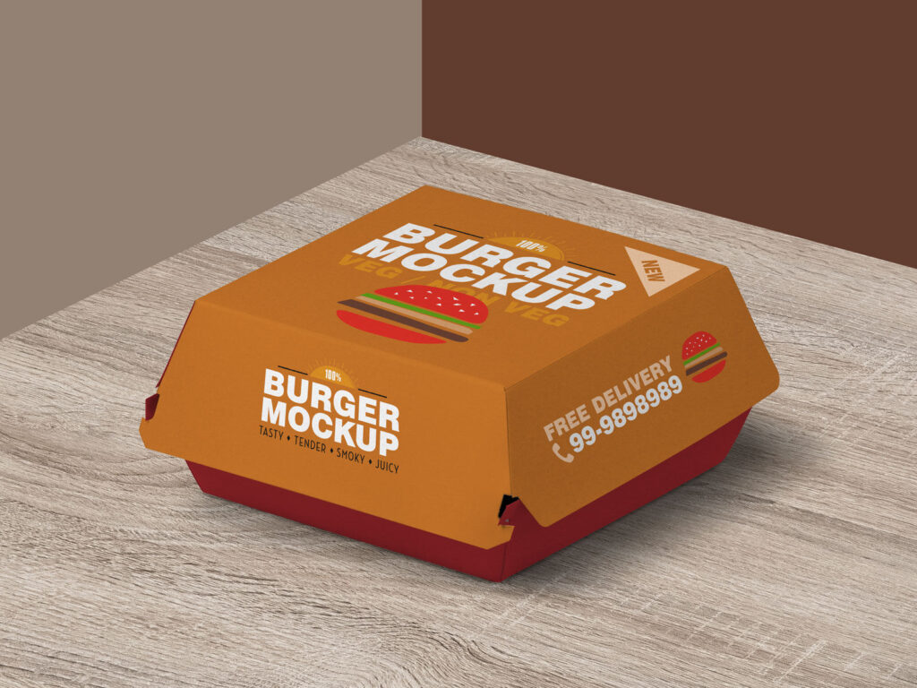 Perspective View of a Square Burger Packaging Mockup