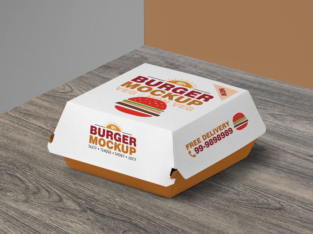 Perspective View of a Square Burger Packaging Mockup