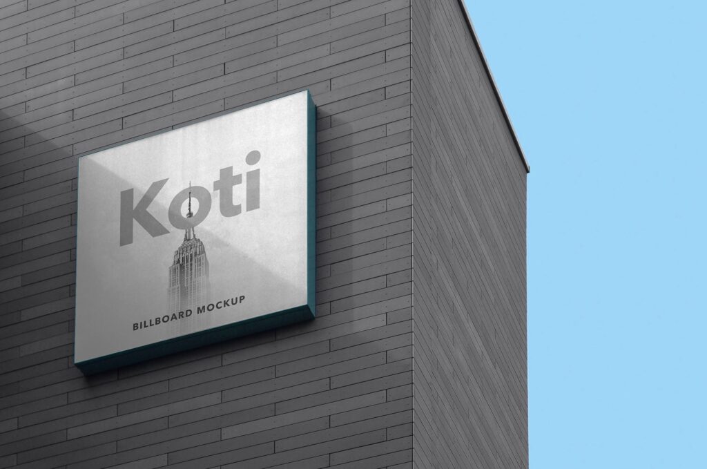 Perspective View of a Square Wall-mounted Billboard Mockup