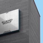 Perspective View of a Square Wall-mounted Billboard Mockup