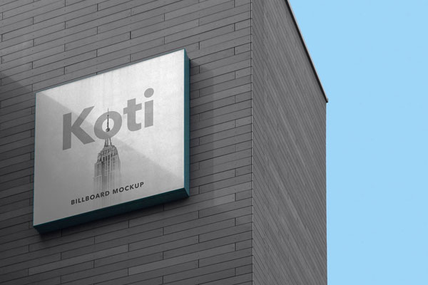 Perspective View of a Square Wall-mounted Billboard Mockup