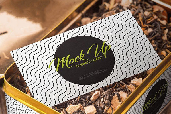 Perspective View of a Tea Packaging and Business Card Mockup