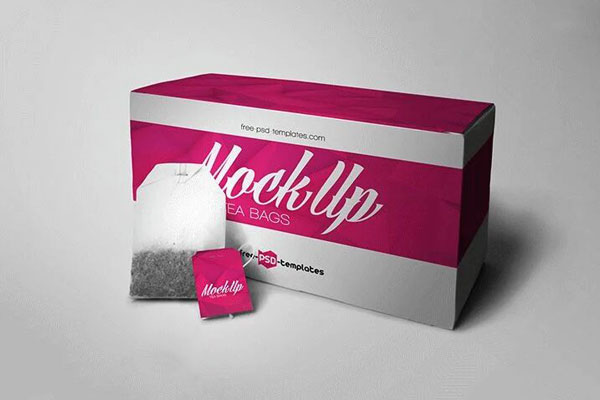 Perspective View of a Teabag and Its Packaging Box Mockup