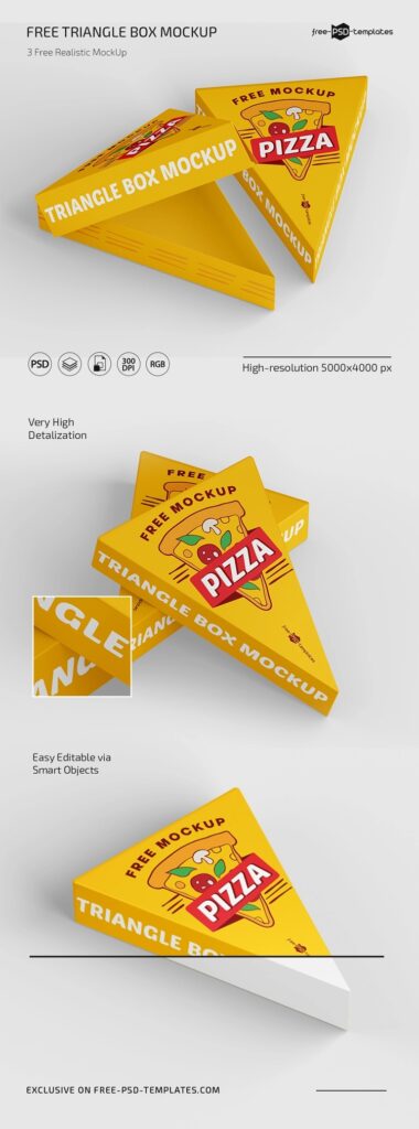 Perspective View of a Triangle Pizza Box Mockup