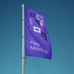 Perspective View of a Vertical Wrinkled Pole Flag Mockup