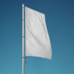 Perspective View of a Vertical Wrinkled Pole Flag Mockup