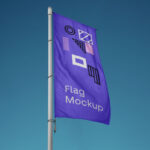 Perspective View of a Vertical Wrinkled Pole Flag Mockup