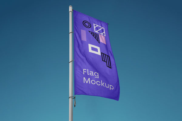 Perspective View of a Vertical Wrinkled Pole Flag Mockup