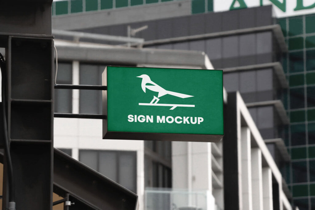 Perspective View of a Wall Mounted Shop Sign Mockup