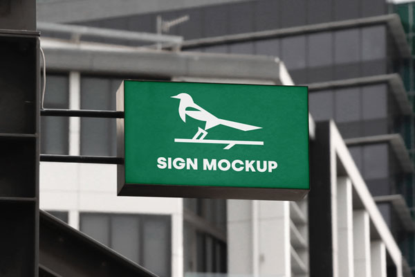Perspective View of a Wall Mounted Shop Sign Mockup