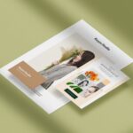 Perspective View of A4 and A5 Papers with Business Card Mockup