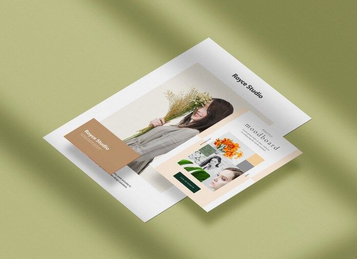 Perspective View of A4 and A5 Papers with Business Card Mockup