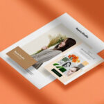 Perspective View of A4 and A5 Papers with Business Card Mockup