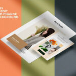 Perspective View of A4 and A5 Papers with Business Card Mockup