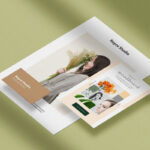 Perspective View of A4 and A5 Papers with Business Card Mockup