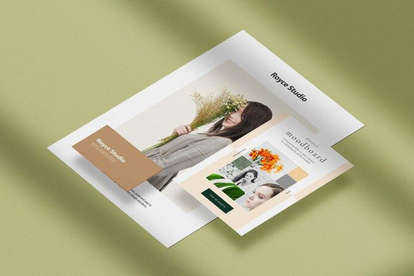 Perspective View of A4 and A5 Papers with Business Card Mockup