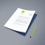 Perspective View of A4 Paper next to a Pencil Mockup