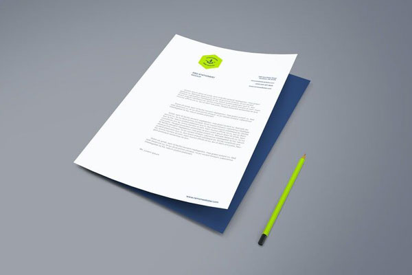 Perspective View of A4 Paper next to a Pencil Mockup