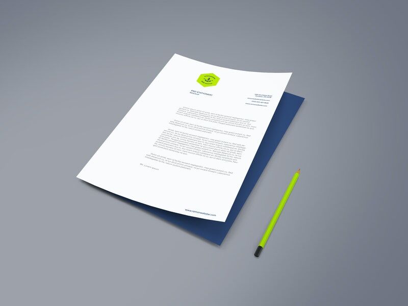 Perspective View of A4 Paper next to a Pencil Mockup