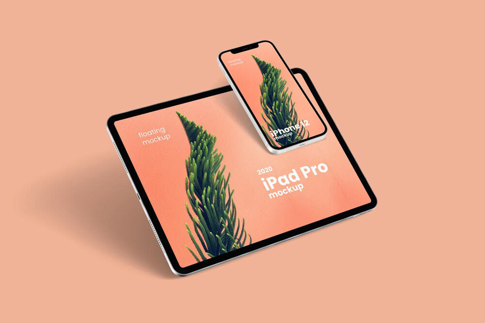 Perspective View of an iPhone 12 and an iPad Pro Mockup