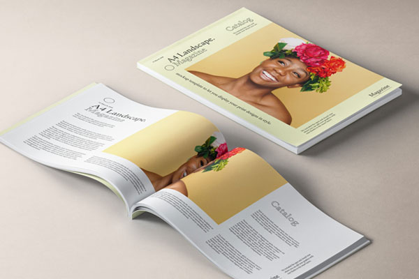 Perspective View of an Open and Half Opened Magazine Mockup