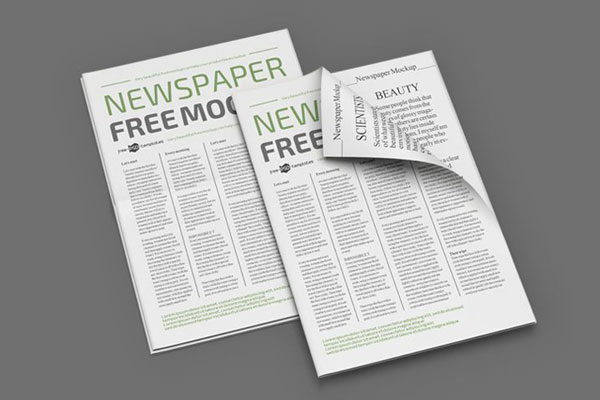 Perspective View of an Open and Two Close Newspapers Mockups