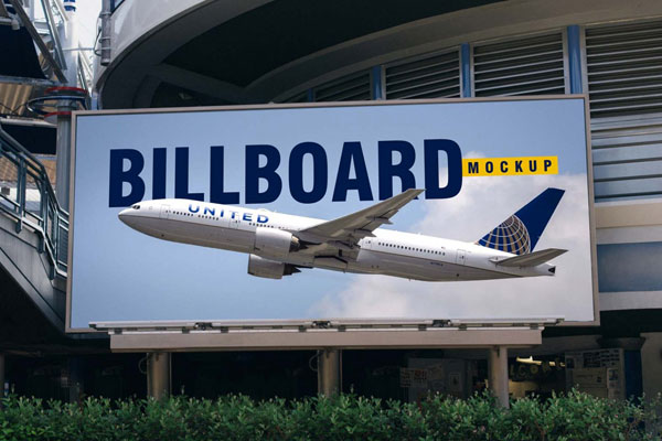 Perspective View of an Outdoor Airport Billboard Mockup
