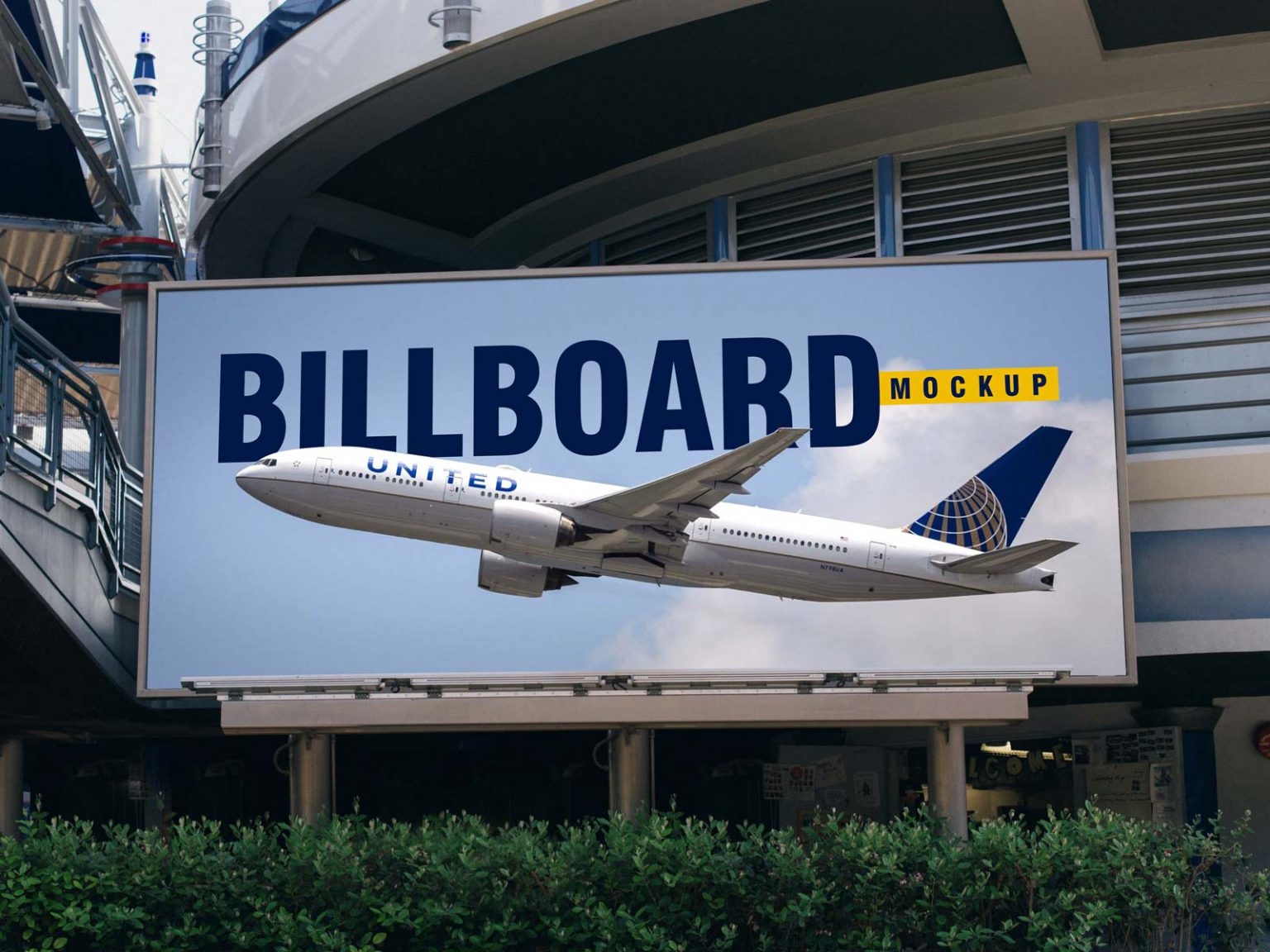 Perspective View of an Outdoor Airport Billboard Mockup FREE PSD