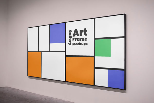 Perspective View of Art Frames on Wall Mockup in Gallery