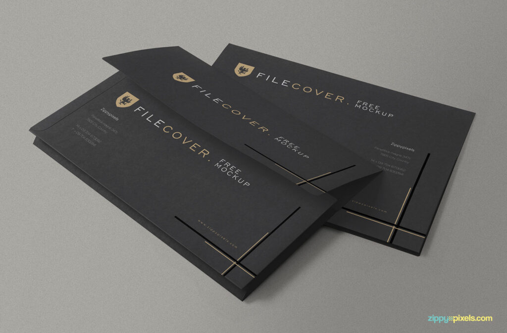 Perspective View of Back, Front and Flap of Two Envelops Mockup