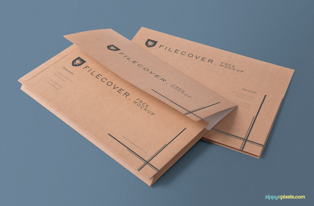 Perspective View of Back, Front and Flap of Two Envelops Mockup