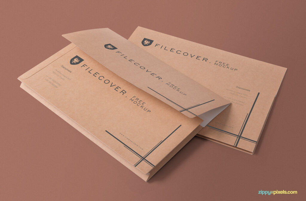 Perspective View of Back, Front and Flap of Two Envelops Mockup